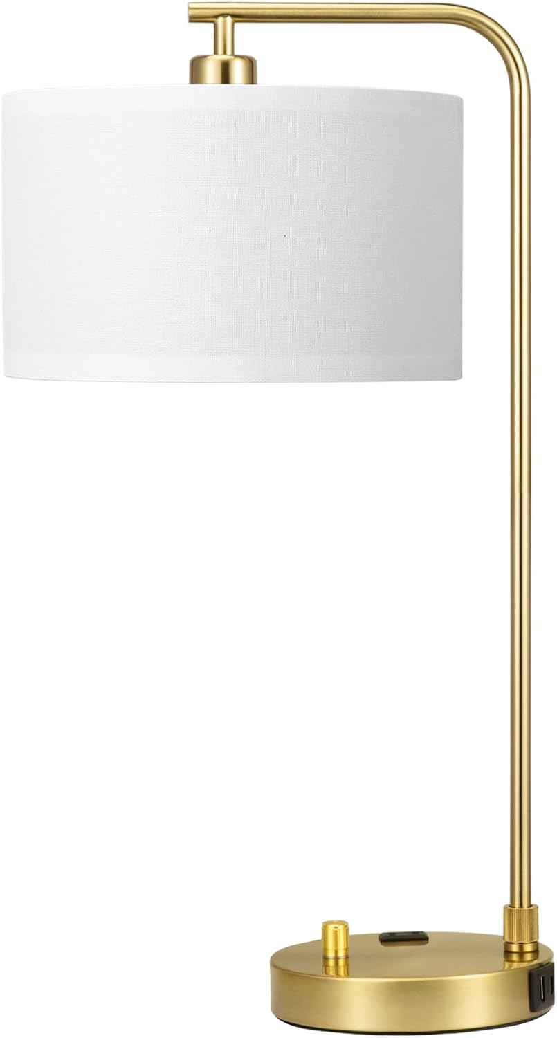 20.7" Tall Table Lamp with USB & Outlet, Fully Dimmable Nightstand Lamp