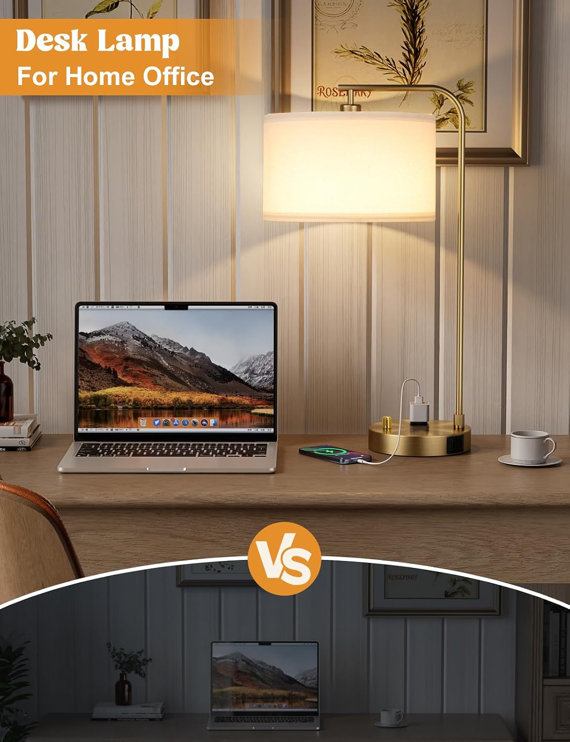 20.7" Tall Table Lamp with USB & Outlet, Fully Dimmable Nightstand Lamp