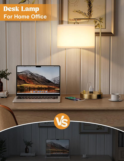 20.7" Tall Table Lamp with USB & Outlet, Fully Dimmable Nightstand Lamp