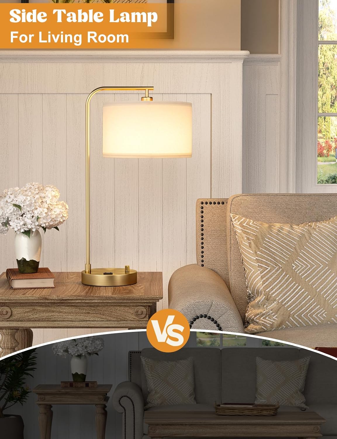 20.7" Tall Table Lamp with USB & Outlet, Fully Dimmable Nightstand Lamp