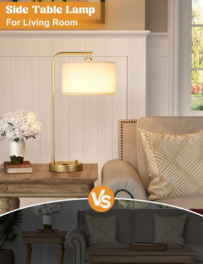 20.7" Tall Table Lamp with USB & Outlet, Fully Dimmable Nightstand Lamp