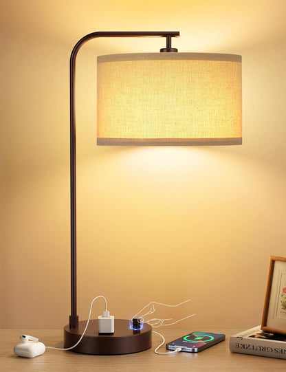 20.7" Tall Table Lamp with USB & Outlet, Fully Dimmable Nightstand Lamp