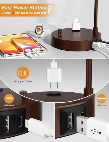 20.7" Tall Table Lamp with USB & Outlet, Fully Dimmable Nightstand Lamp