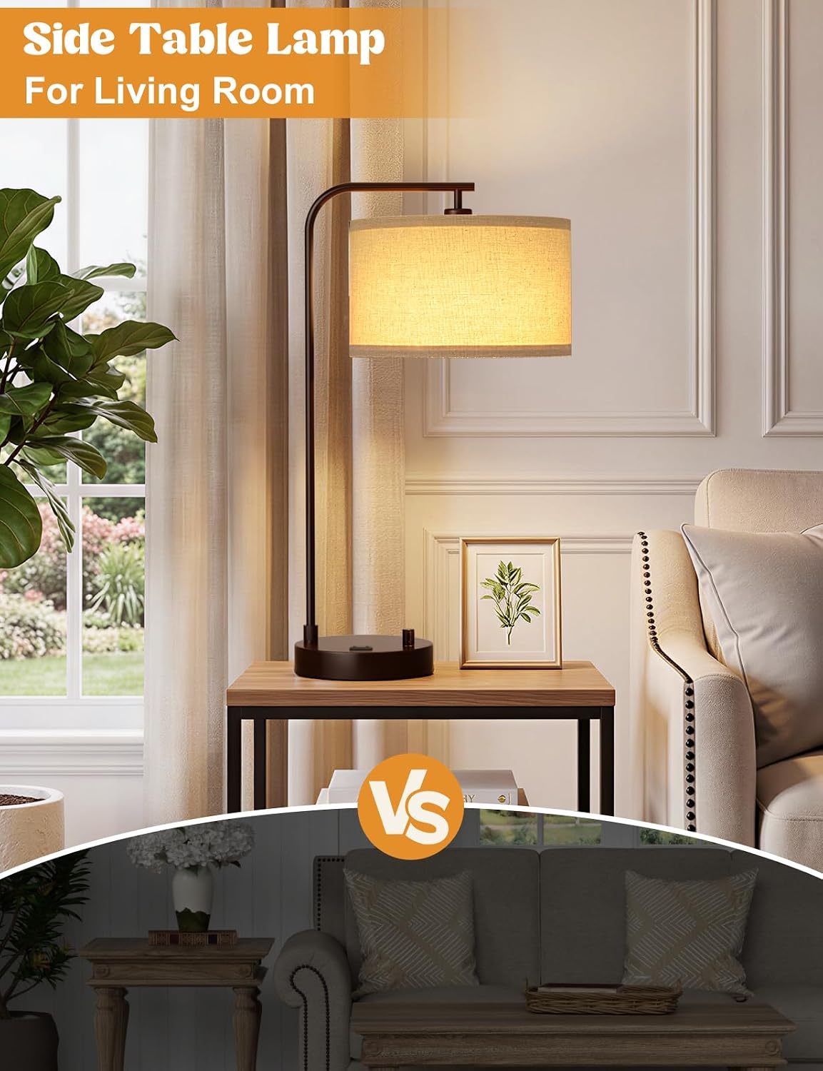 20.7" Tall Table Lamp with USB & Outlet, Fully Dimmable Nightstand Lamp