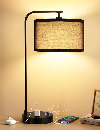 20.7" Tall Table Lamp with USB & Outlet, Fully Dimmable Nightstand Lamp