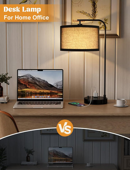 20.7" Tall Table Lamp with USB & Outlet, Fully Dimmable Nightstand Lamp