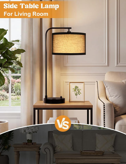 20.7" Tall Table Lamp with USB & Outlet, Fully Dimmable Nightstand Lamp