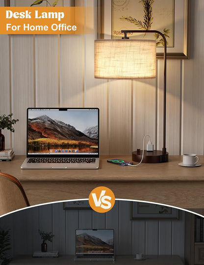 20.7" Tall Table Lamp with USB & Outlet, Fully Dimmable Nightstand Lamp