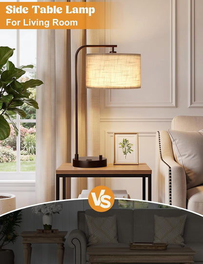 20.7" Tall Table Lamp with USB & Outlet, Fully Dimmable Nightstand Lamp
