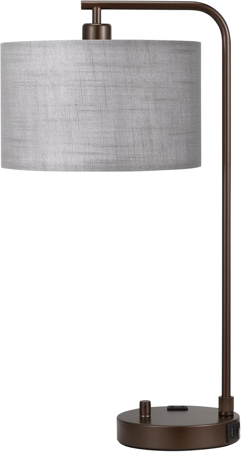 20.7" Tall Table Lamp with USB & Outlet, Fully Dimmable Nightstand Lamp