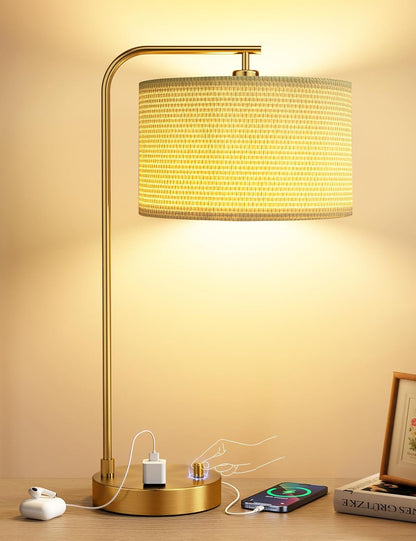 20.7" Tall Table Lamp with USB & Outlet, Fully Dimmable Nightstand Lamp