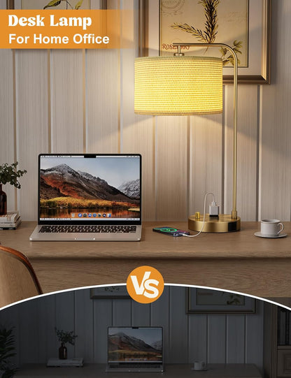 20.7" Tall Table Lamp with USB & Outlet, Fully Dimmable Nightstand Lamp