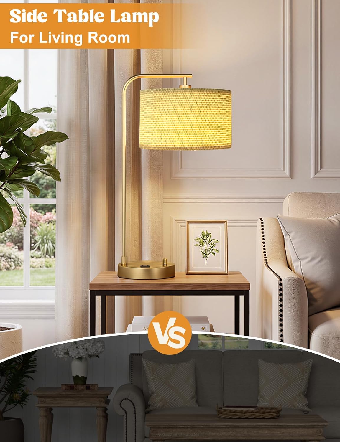 20.7" Tall Table Lamp with USB & Outlet, Fully Dimmable Nightstand Lamp
