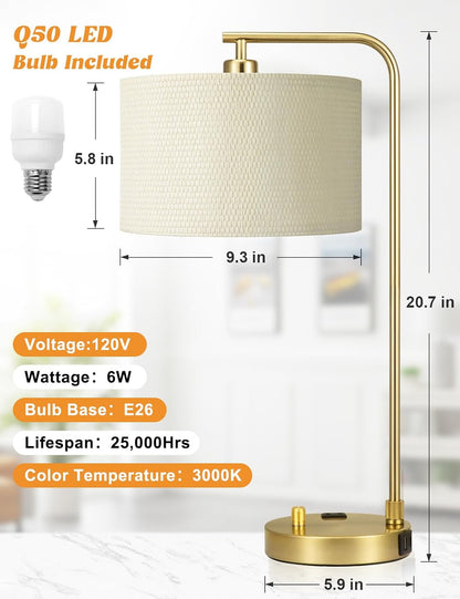 20.7" Tall Table Lamp with USB & Outlet, Fully Dimmable Nightstand Lamp