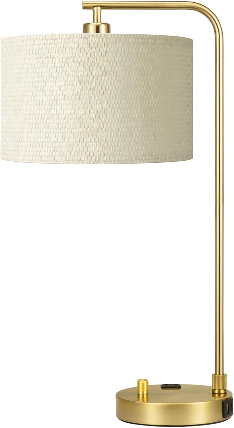 20.7" Tall Table Lamp with USB & Outlet, Fully Dimmable Nightstand Lamp