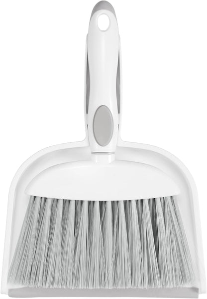 Small Dust Pan and Brush Set, Mini Broom and Dustpan Set, White&Gray