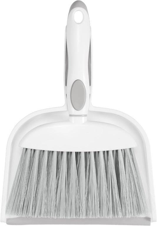 Small Dust Pan and Brush Set, Mini Broom and Dustpan Set, White&Gray
