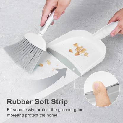 Small Dust Pan and Brush Set, Mini Broom and Dustpan Set, White&Gray