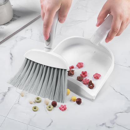 Small Dust Pan and Brush Set, Mini Broom and Dustpan Set, White&Gray