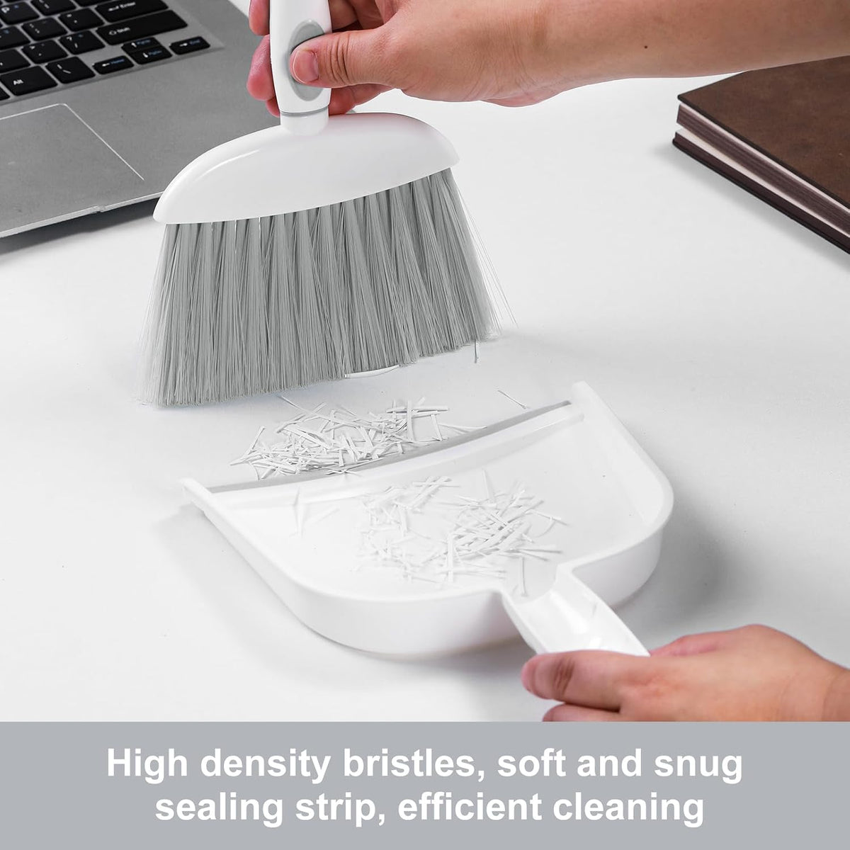Small Dust Pan and Brush Set, Mini Broom and Dustpan Set, White&Gray