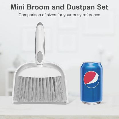 Small Dust Pan and Brush Set, Mini Broom and Dustpan Set, White&Gray