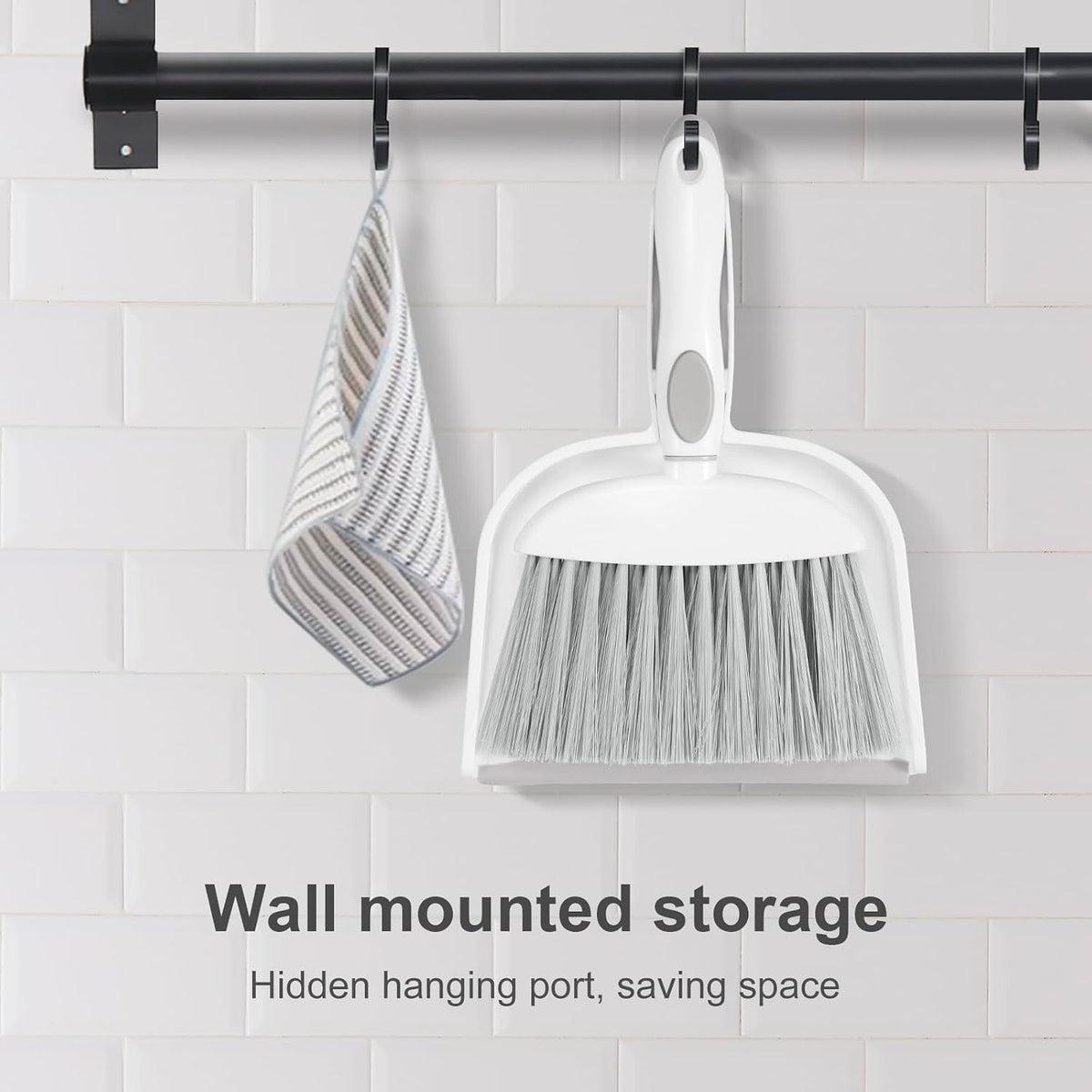 Small Dust Pan and Brush Set, Mini Broom and Dustpan Set, White&Gray