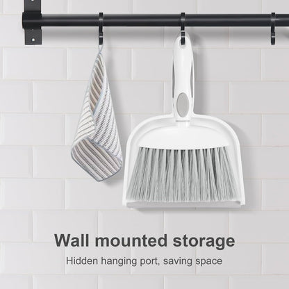 Small Dust Pan and Brush Set, Mini Broom and Dustpan Set, White&Gray