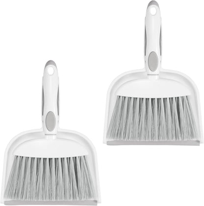 Small Dust Pan and Brush Set, Mini Broom and Dustpan Set, White&Gray