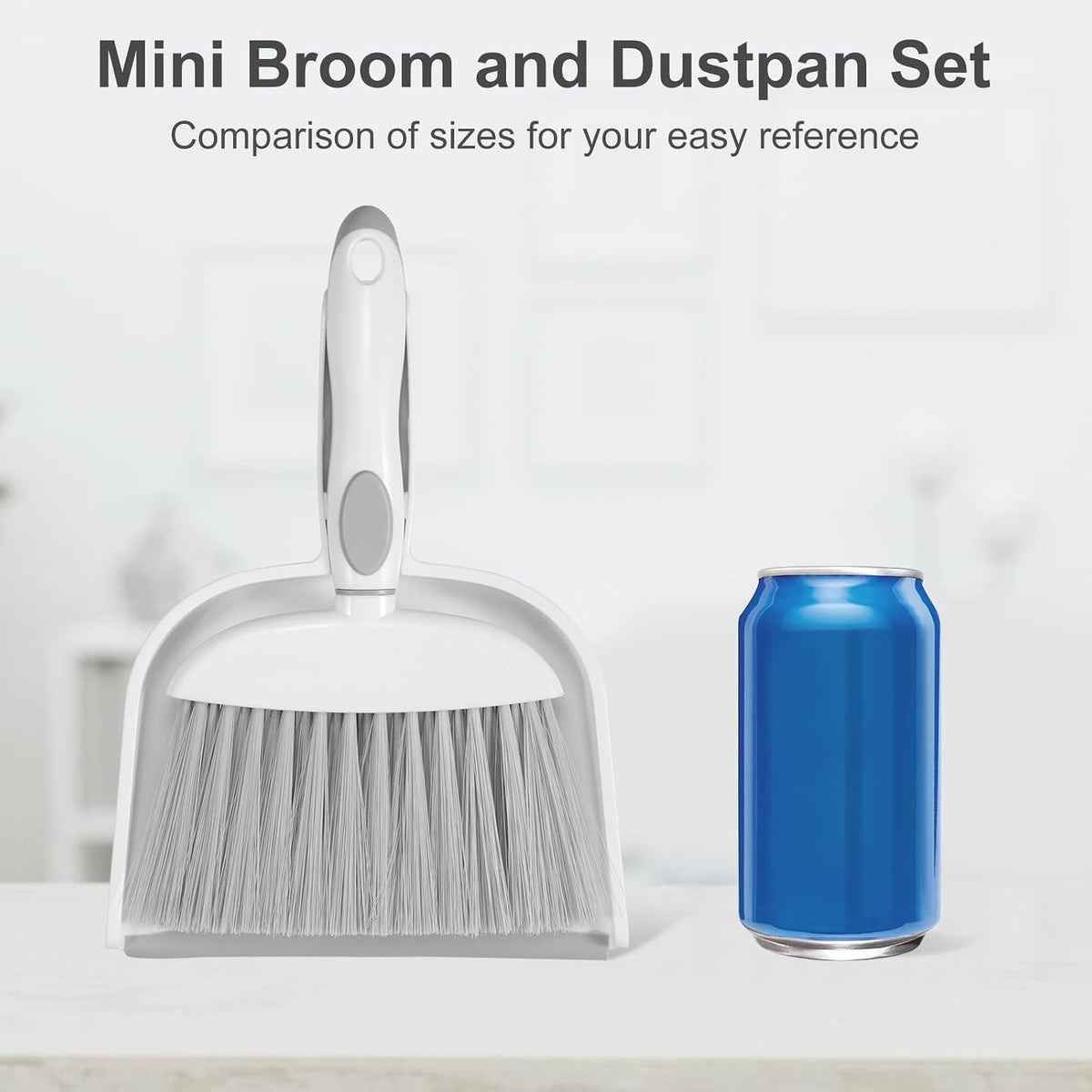 Small Dust Pan and Brush Set, Mini Broom and Dustpan Set, White&Gray