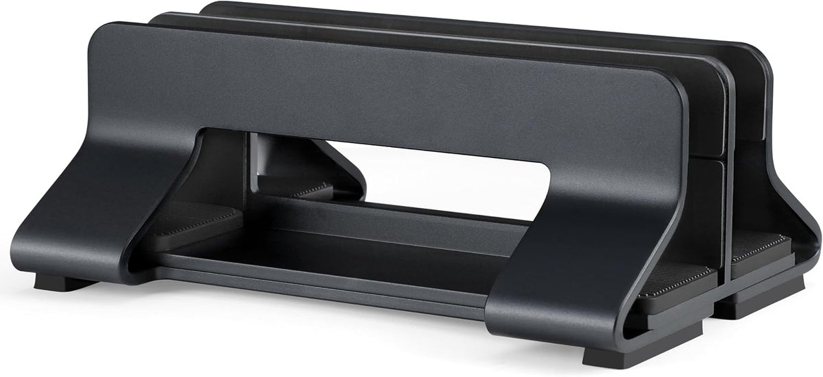 Aluminum Vertical Laptop Stand Dock Holder, Adjustable Slot Width 12-42mm, Space-Saving Upright Storage for MacBook and Laptops
