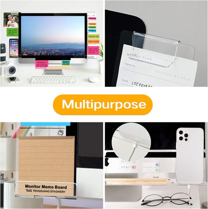 Monitor Memo Boards for Computer, Set of 3 (Left & Right & Bottom) Multifunction Acrylic Screen Message Reminder Pad Side Panels Phone Holder - Utility Organizer for Office Desktop, with Sticky Notes