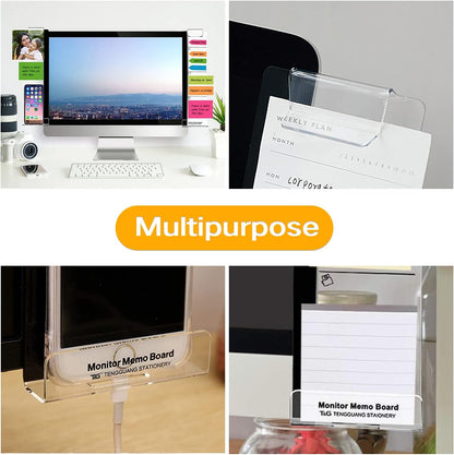 Monitor Memo Boards for Computer, Set of 3 (Left & Right & Bottom) Multifunction Acrylic Screen Message Reminder Pad Side Panels Phone Holder - Utility Organizer for Office Desktop, with Sticky Notes