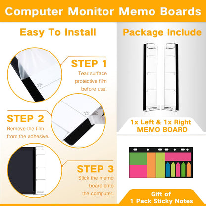 Monitor Memo Boards for Computer, Set of 3 (Left & Right & Bottom) Multifunction Acrylic Screen Message Reminder Pad Side Panels Phone Holder - Utility Organizer for Office Desktop, with Sticky Notes