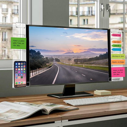 Monitor Memo Boards for Computer, Set of 3 (Left & Right & Bottom) Multifunction Acrylic Screen Message Reminder Pad Side Panels Phone Holder - Utility Organizer for Office Desktop, with Sticky Notes