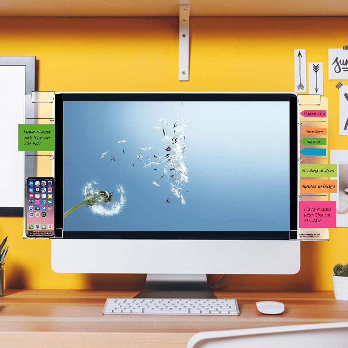 Monitor Memo Boards for Computer, Set of 3 (Left & Right & Bottom) Multifunction Acrylic Screen Message Reminder Pad Side Panels Phone Holder - Utility Organizer for Office Desktop, with Sticky Notes