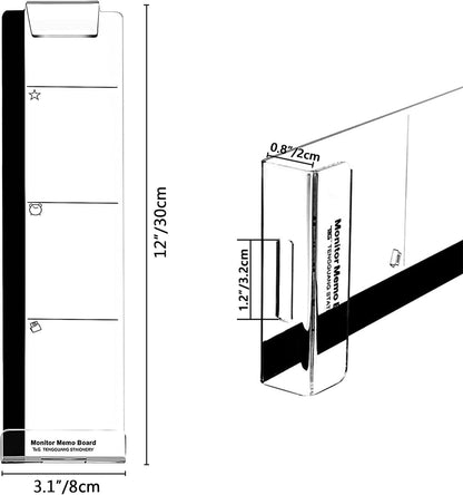 Monitor Memo Boards for Computer, Set of 3 (Left & Right & Bottom) Multifunction Acrylic Screen Message Reminder Pad Side Panels Phone Holder - Utility Organizer for Office Desktop, with Sticky Notes