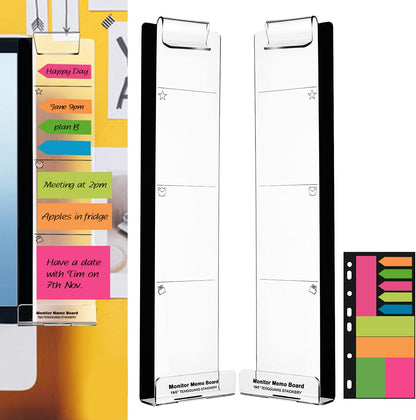 Monitor Memo Boards for Computer, Set of 3 (Left & Right & Bottom) Multifunction Acrylic Screen Message Reminder Pad Side Panels Phone Holder - Utility Organizer for Office Desktop, with Sticky Notes