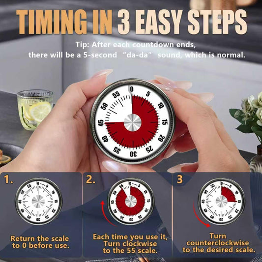Kitchen Timers for Cooking, 0-60 Minute Visual Timer for Kids, Manual Cooking Magnetic Timer with Loud Alarm, Mechanical Stainless Steel Time Management for Classroom Desk Office for Office, Black