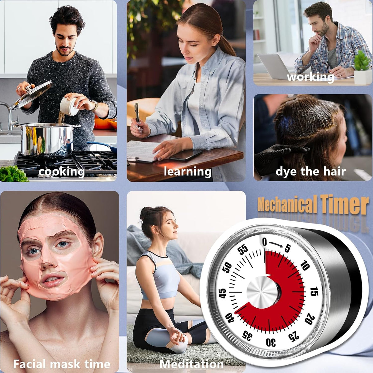 Kitchen Timers for Cooking, 0-60 Minute Visual Timer for Kids, Manual Cooking Magnetic Timer with Loud Alarm, Mechanical Stainless Steel Time Management for Classroom Desk Office for Office, Black