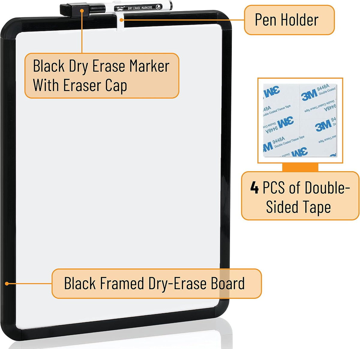 Dry Erase Board, 14” x 11”, White Frame