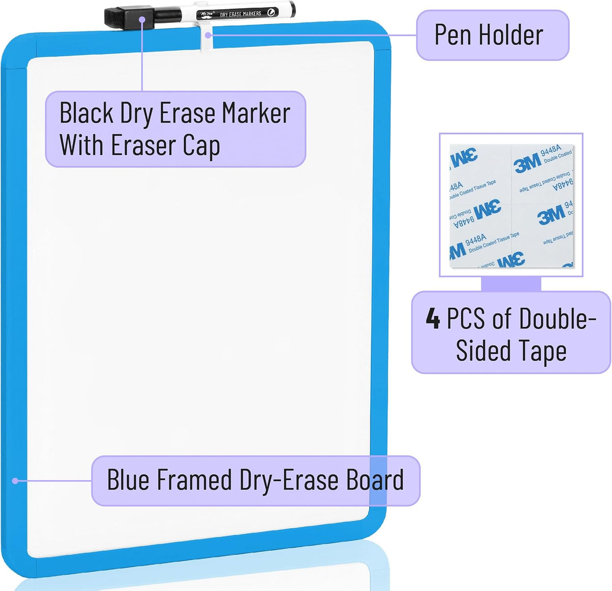 Dry Erase Board, 14” x 11”, White Frame