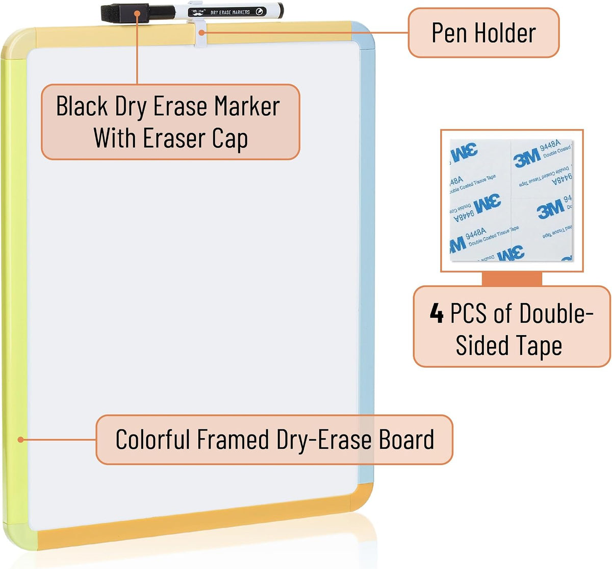 Dry Erase Board, 14” x 11”, White Frame