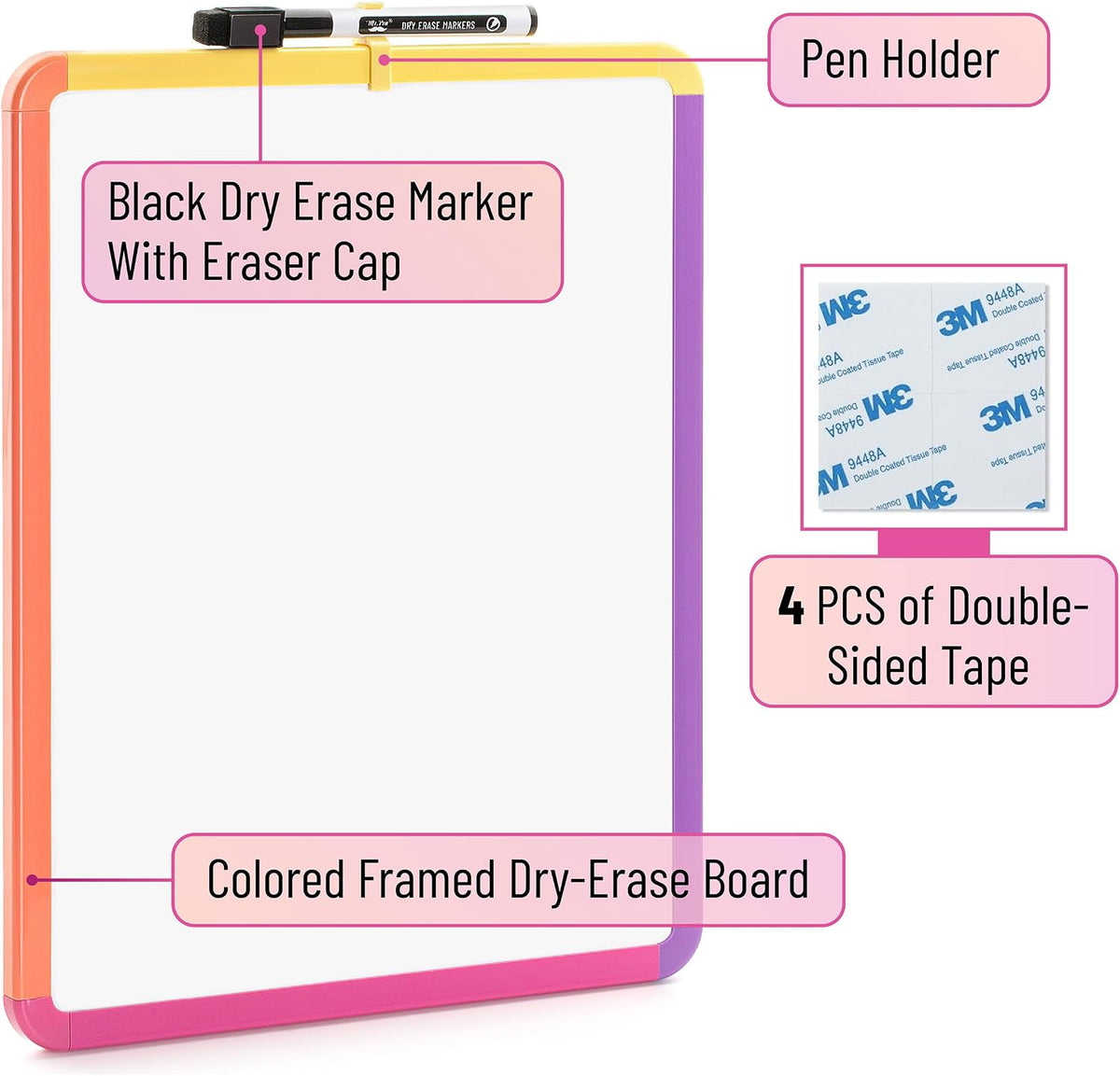 Dry Erase Board, 14” x 11”, White Frame