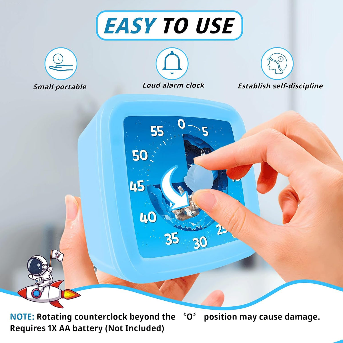 Visual Timer for Kids, 60-Minute Countdown Timer for Classroom Office Kitchen, Pomodoro Timer Spaceman Pattern, Time Management Tools with Silent Operation,Desk Time Clock for Kids and Adults