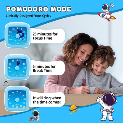 Visual Timer for Kids, 60-Minute Countdown Timer for Classroom Office Kitchen, Pomodoro Timer Spaceman Pattern, Time Management Tools with Silent Operation,Desk Time Clock for Kids and Adults