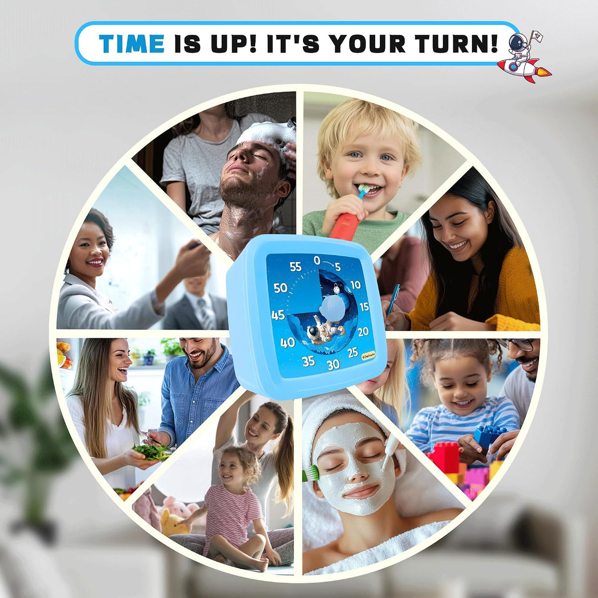 Visual Timer for Kids, 60-Minute Countdown Timer for Classroom Office Kitchen, Pomodoro Timer Spaceman Pattern, Time Management Tools with Silent Operation,Desk Time Clock for Kids and Adults
