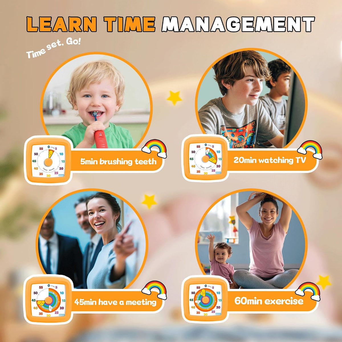 Visual Timer for Kids, 60-Minute Countdown Timer for Classroom Office Kitchen, Pomodoro Timer Spaceman Pattern, Time Management Tools with Silent Operation,Desk Time Clock for Kids and Adults