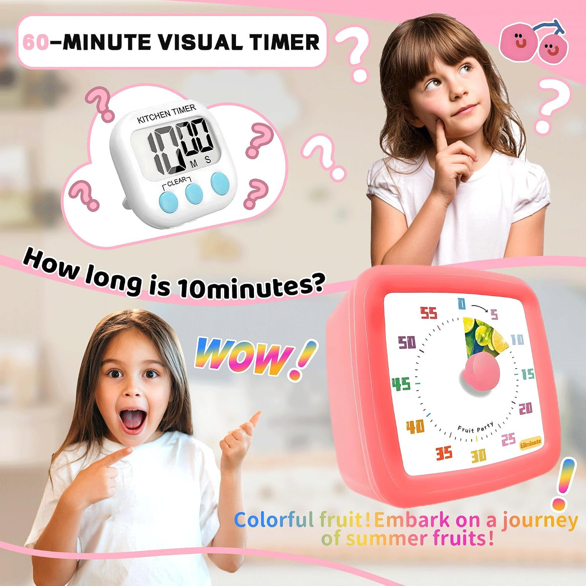 Visual Timer for Kids, 60-Minute Countdown Timer for Classroom Office Kitchen, Pomodoro Timer Spaceman Pattern, Time Management Tools with Silent Operation,Desk Time Clock for Kids and Adults