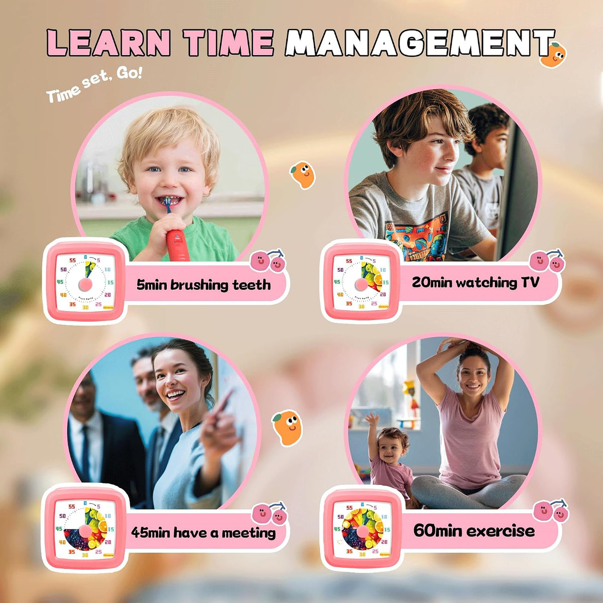 Visual Timer for Kids, 60-Minute Countdown Timer for Classroom Office Kitchen, Pomodoro Timer Spaceman Pattern, Time Management Tools with Silent Operation,Desk Time Clock for Kids and Adults