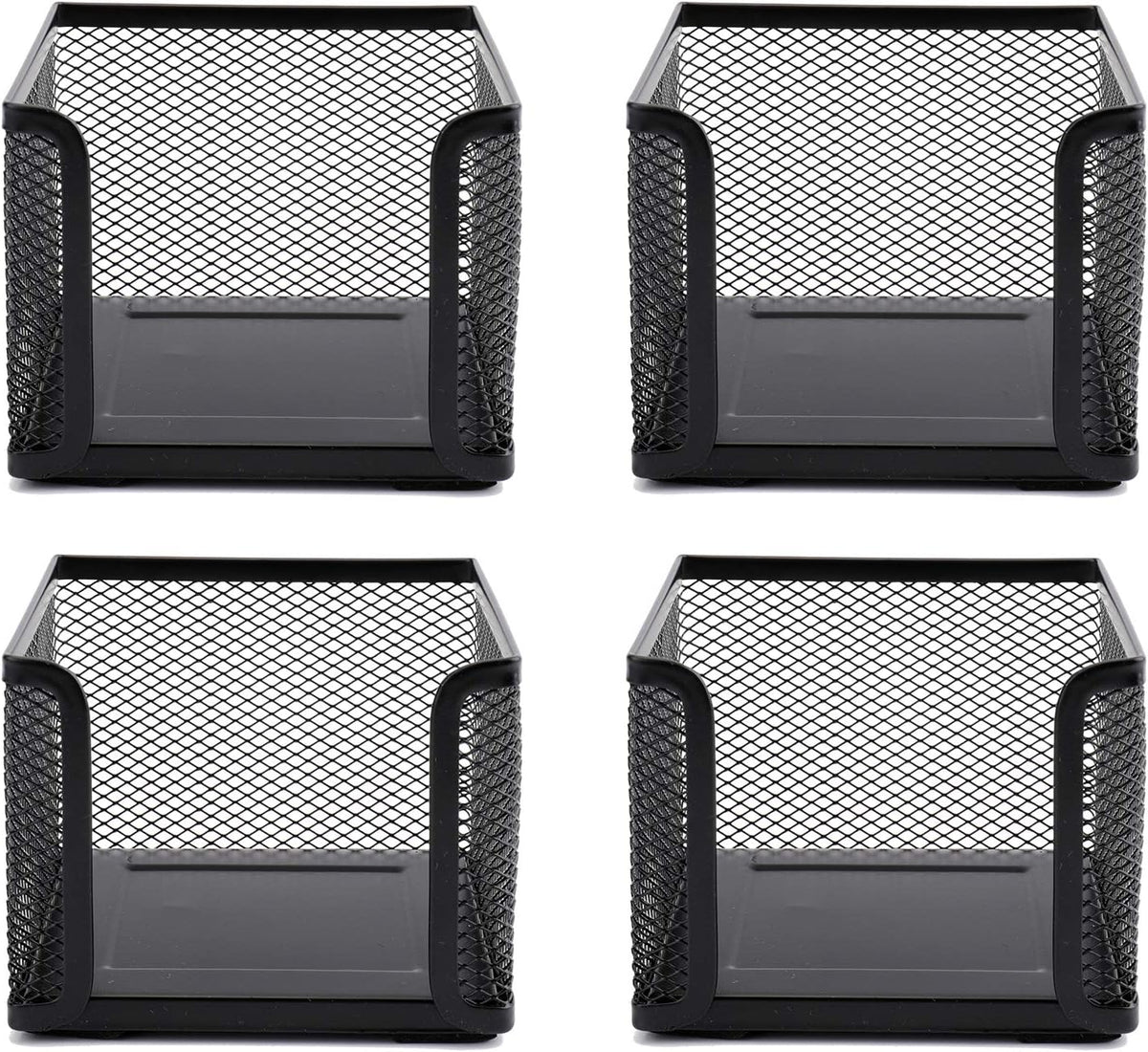 4 Pack Mesh Memo Holder, 4 x 4 Inch Black Metal Mesh Sticky Note Dispenser Cube Memo Pad Holder for Pen, Pencil, Paperclip, Thumbtack, Desk Organizer for Office Home School